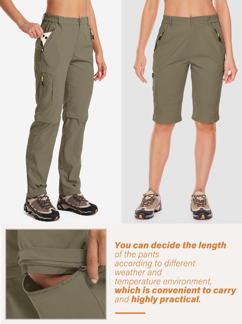 Toomett Hiking Pants Women Convertible Outdoor Lightweight Quick Drying Travel Zip Off Shorts Safari Pants, 4409,Khaki, 16 - Image 2